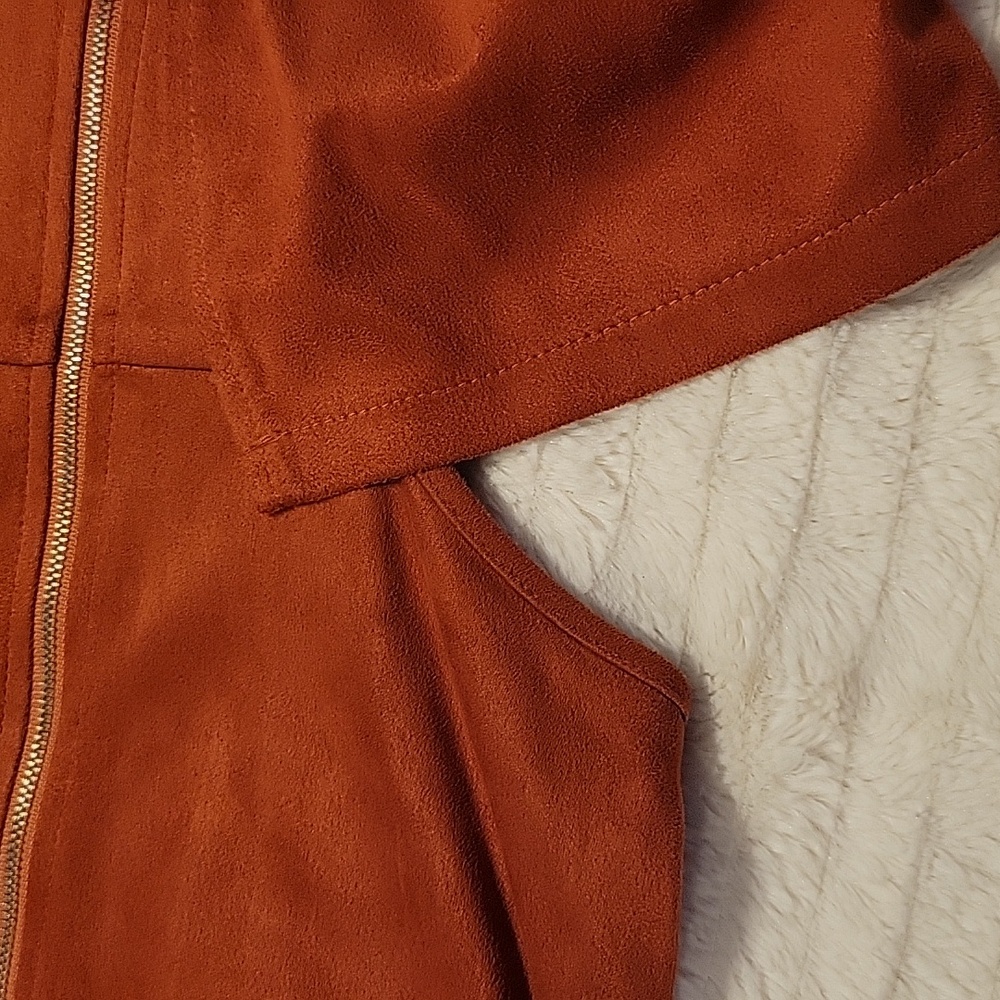 Fashion Union Suede Burnt Orange Rust Mini Dress Cutouts Zippered Back - Picture 5 of 9